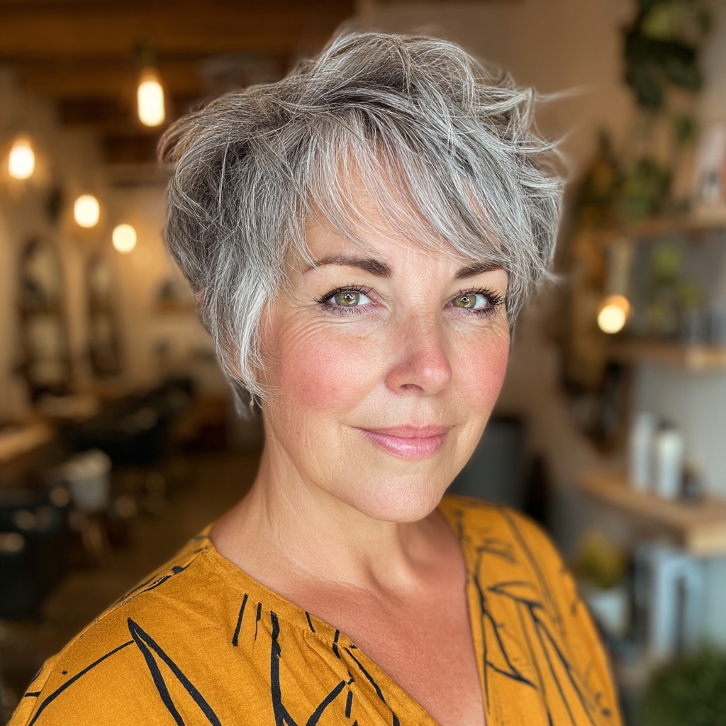 Chic Textured Silver Pixie Cut with Wispy Layers