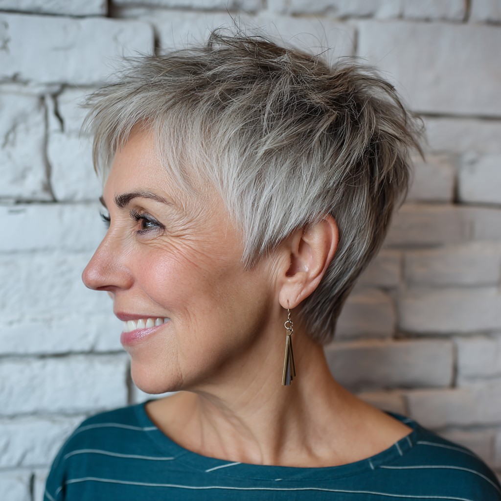 Chic Textured Silver Pixie Cut