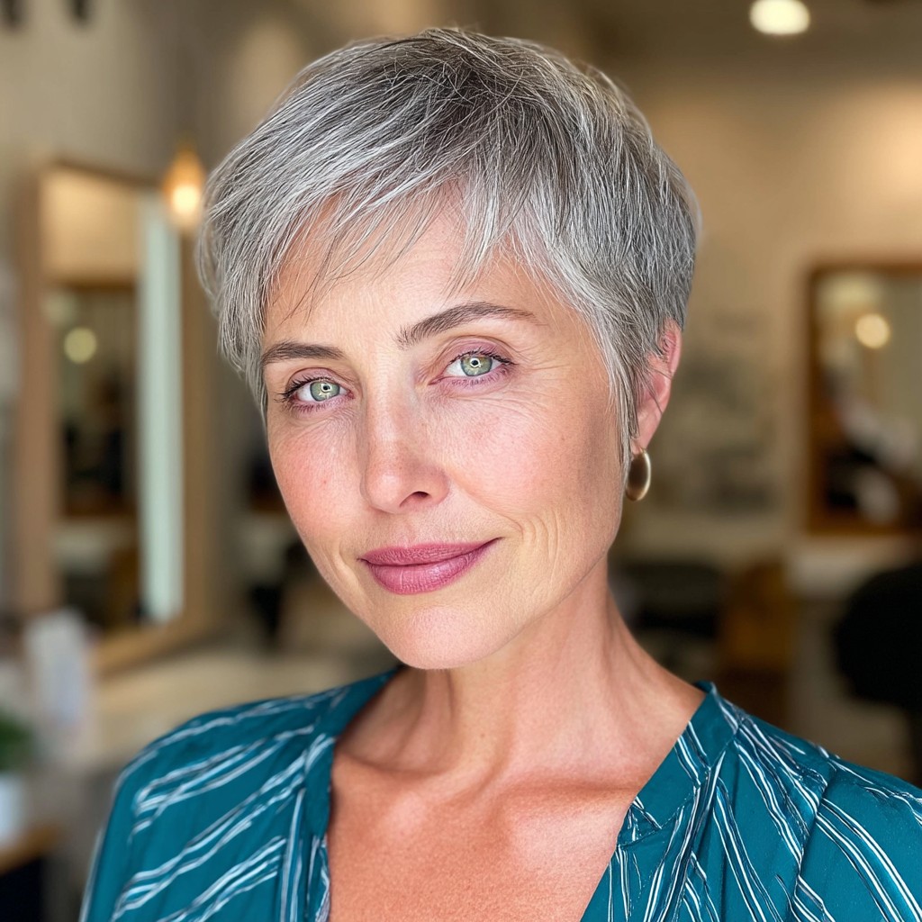 Chic Textured Silver Short Cut with Soft Layers