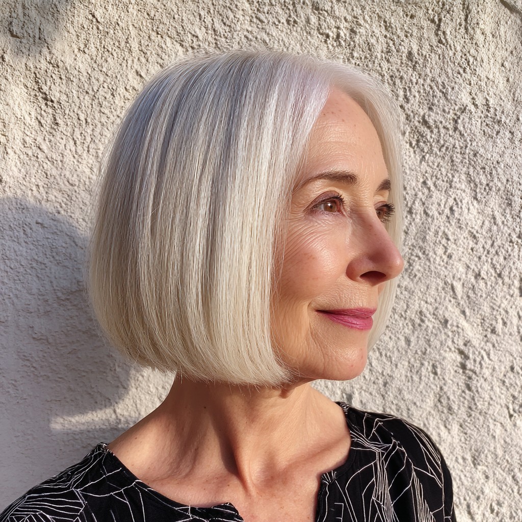 Classic Sleek Silver Bob with Subtle Volume