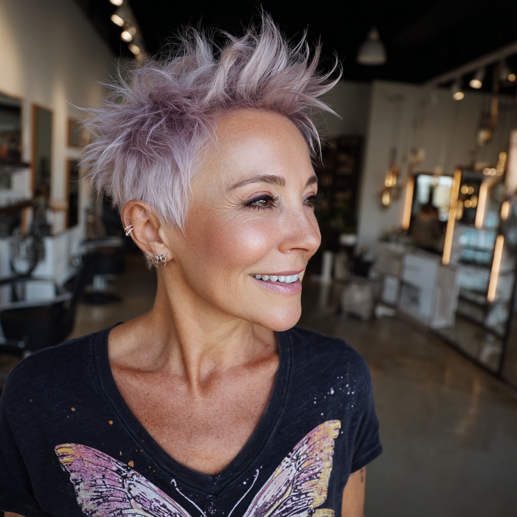 Edgy Textured Lilac Pixie with Height