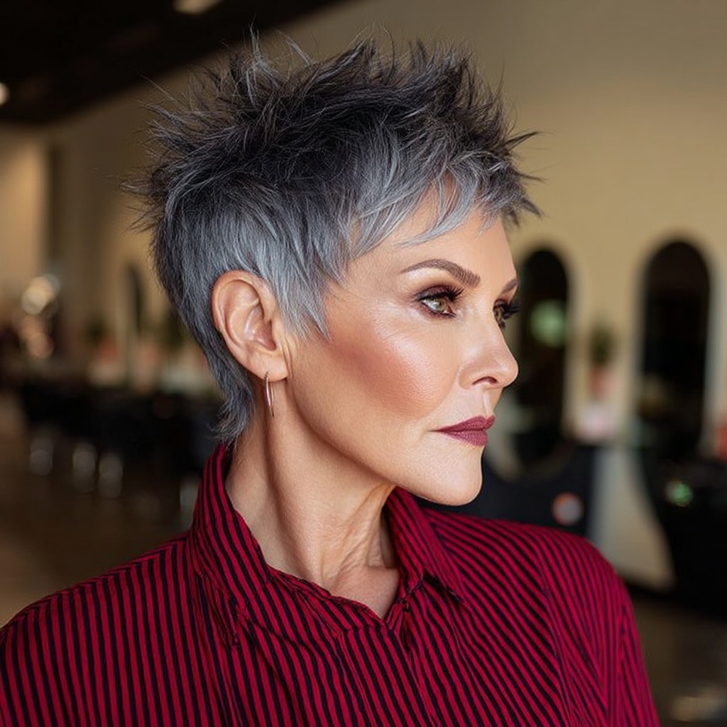 Edgy Textured Silver Spiky Cut with Defined Layers