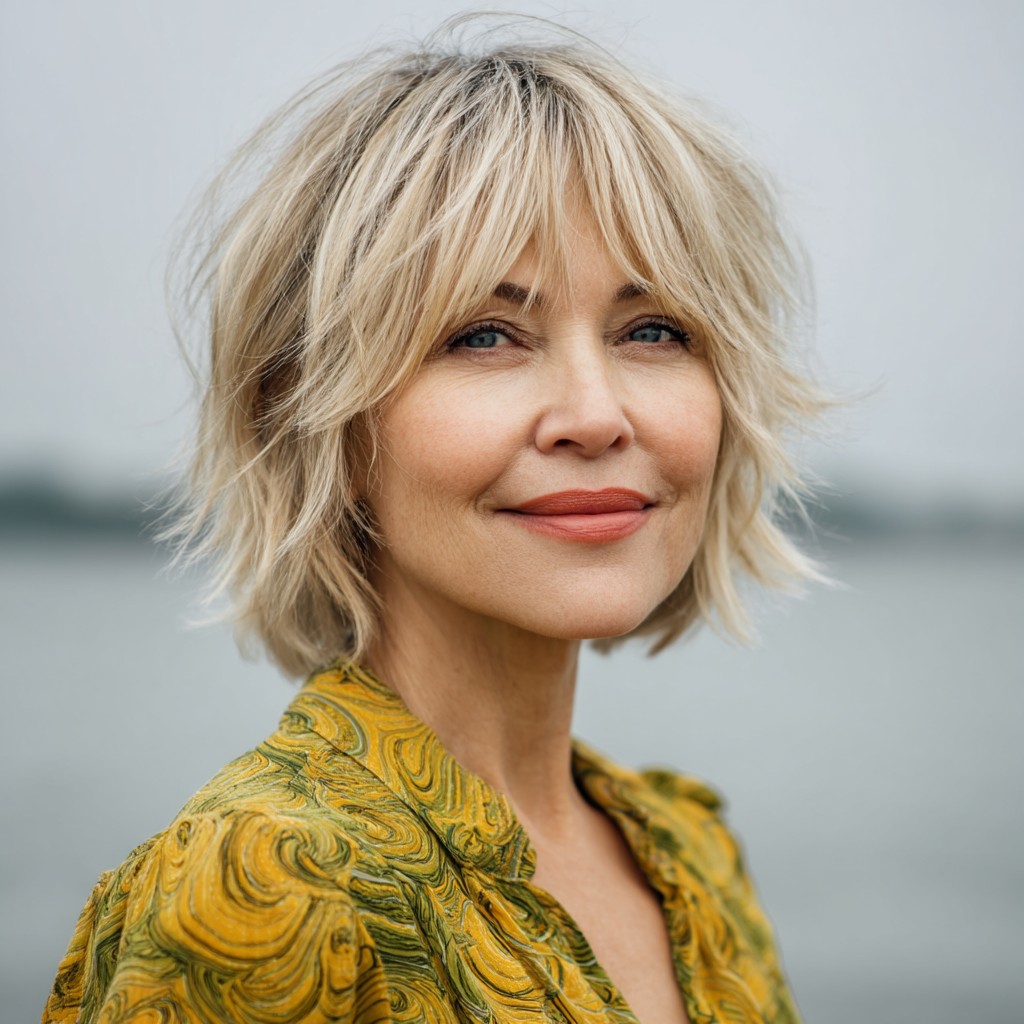 Effortlessly Chic Textured Bob with Soft Bangs