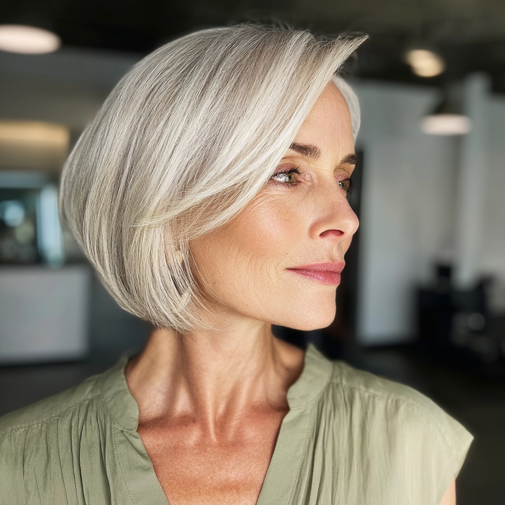 Elegant Silver Blunt Bob with Subtle Layers