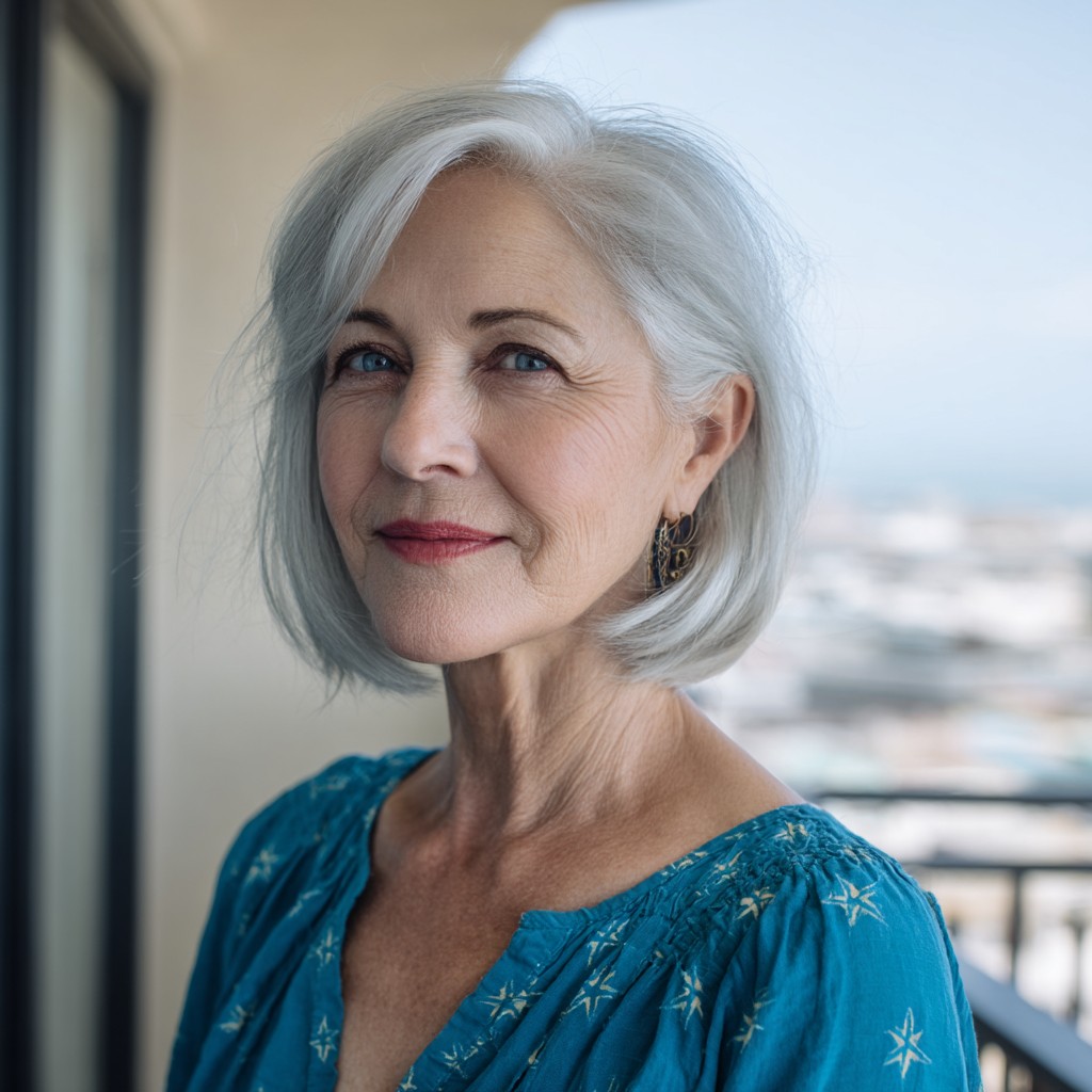 Elegant Silver Lob with Soft Waves