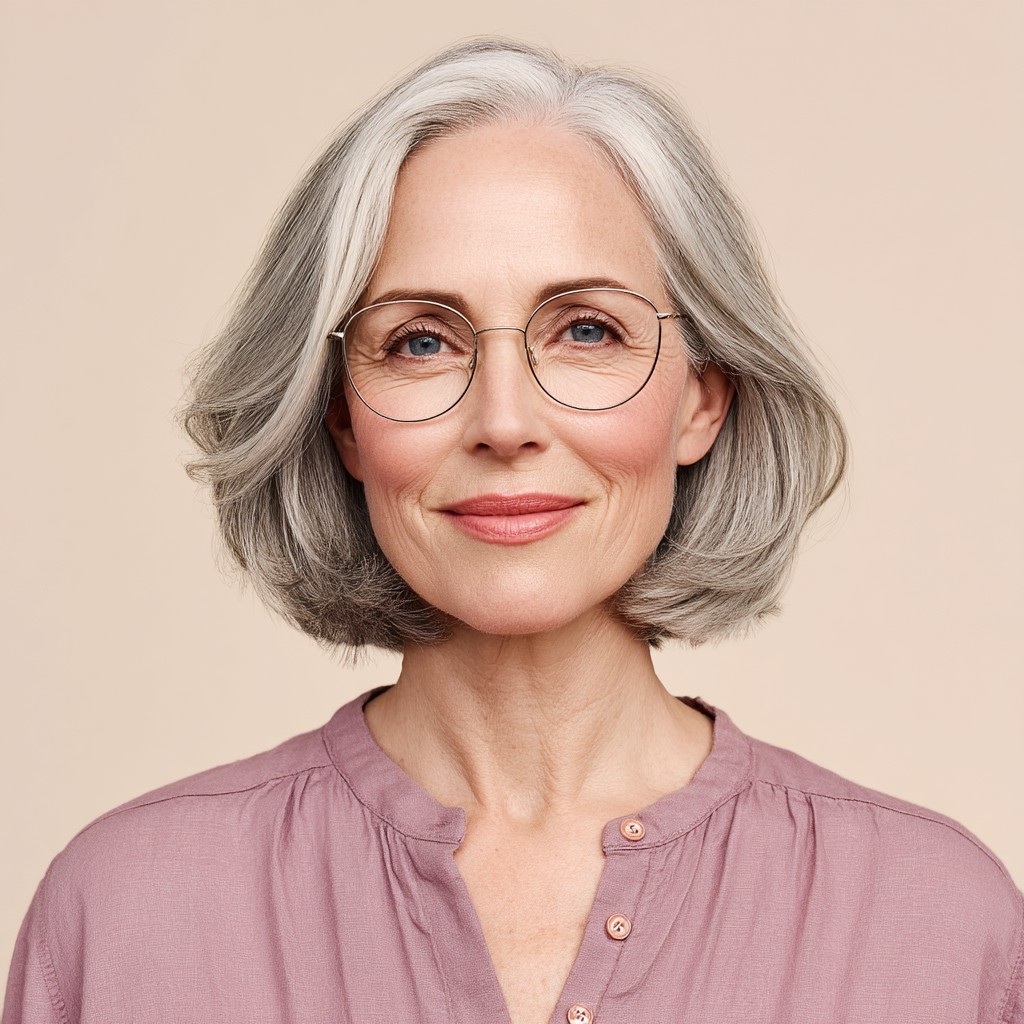 Elegant Softly Layered Gray Bob