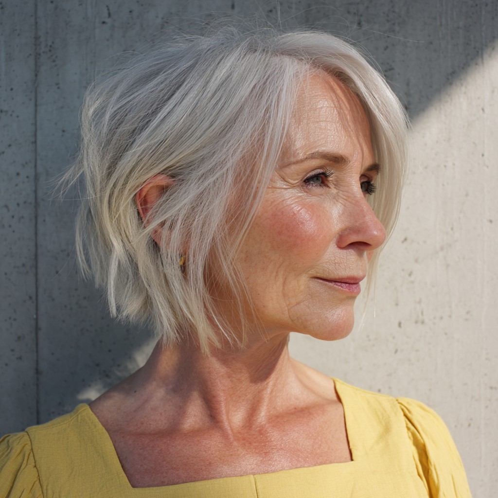 Elegant Textured Silver Bob with Soft Layers