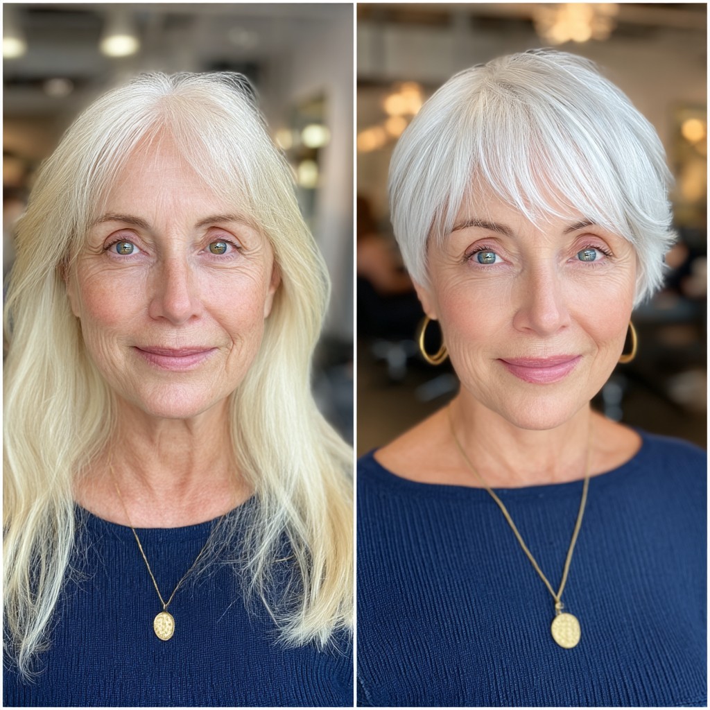 Fresh Textured Silver Mixie Cut with Soft Bangs