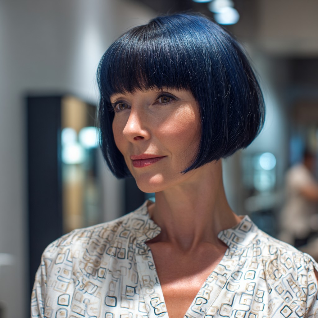 Modern Blue Bob with Subtle A-Line Cut