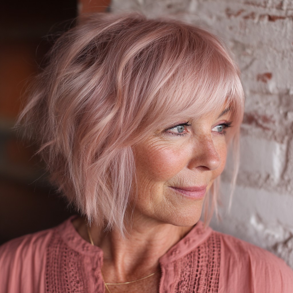 Modern Choppy Blush Bob with Soft Fringe
