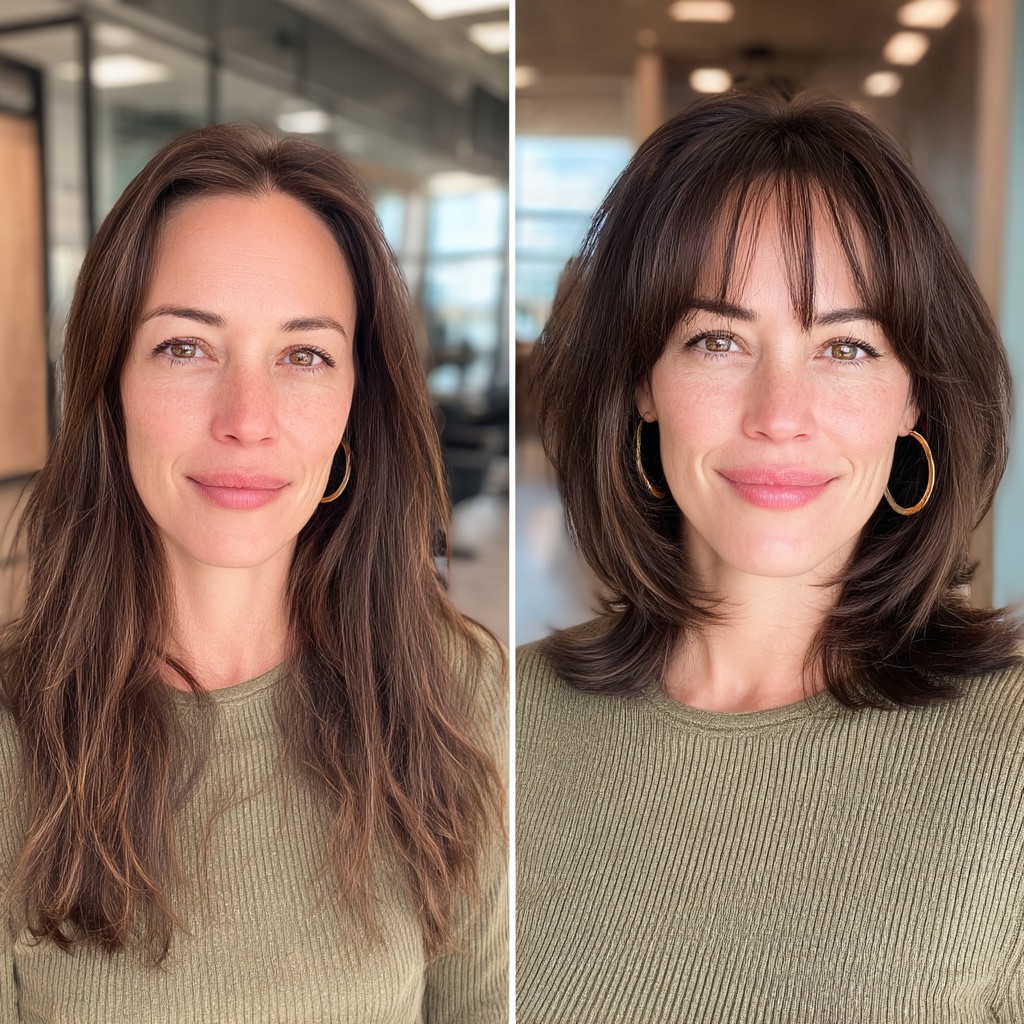 Modern Layered Lob with Soft Face-Framing Bangs