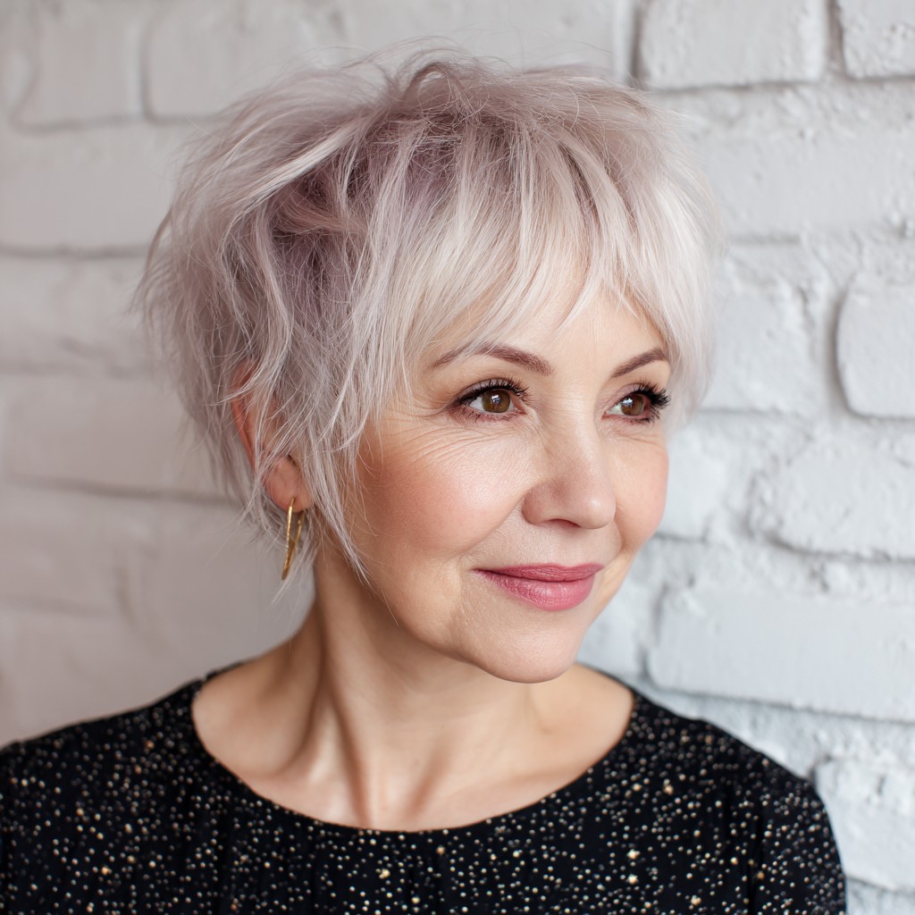 Modern Short Textured Mixie Cut with Soft Fringe