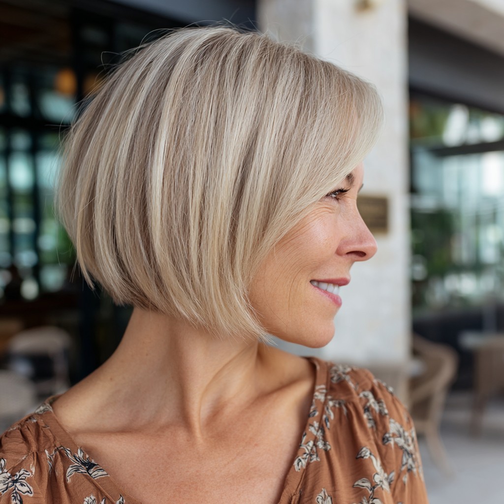 Modern Textured Inverted Bob with Subtle Highlights