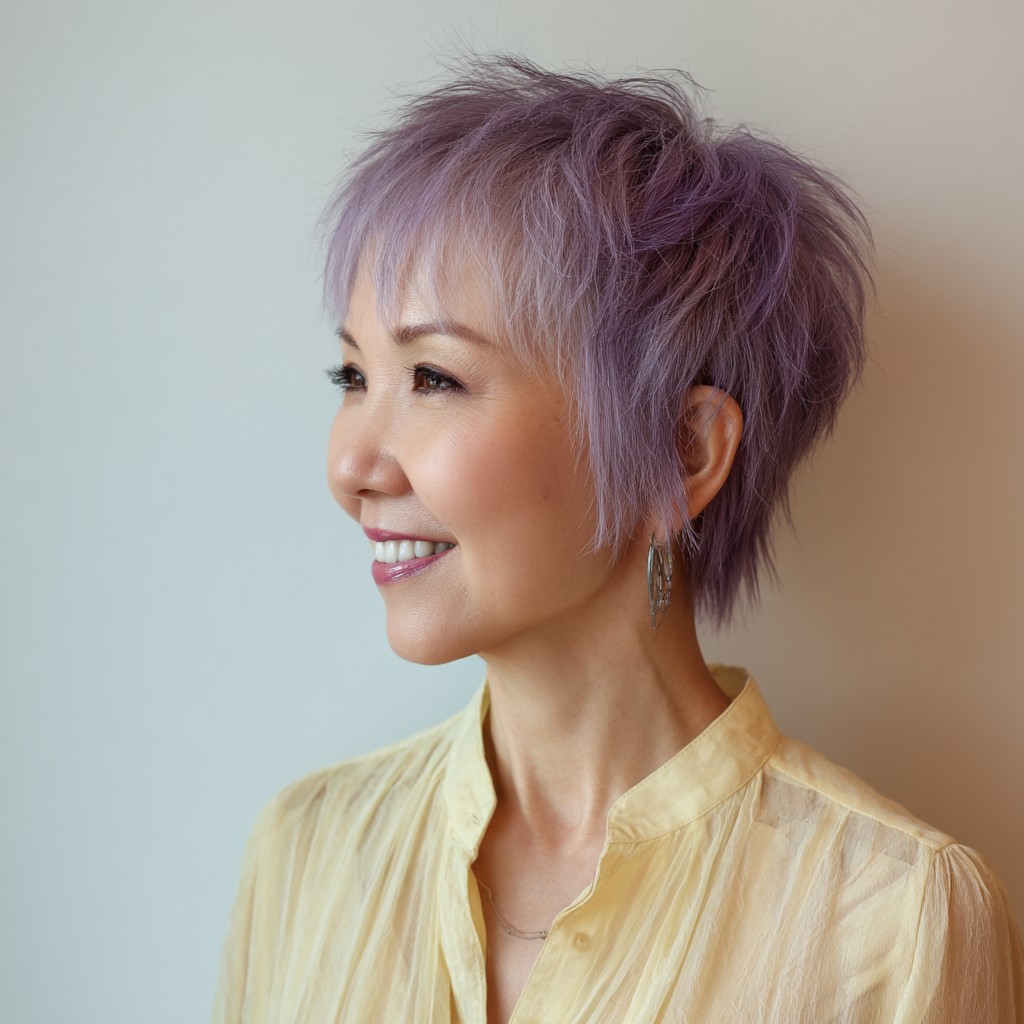 Playful Lavender Textured Pixie with Flirty Layers