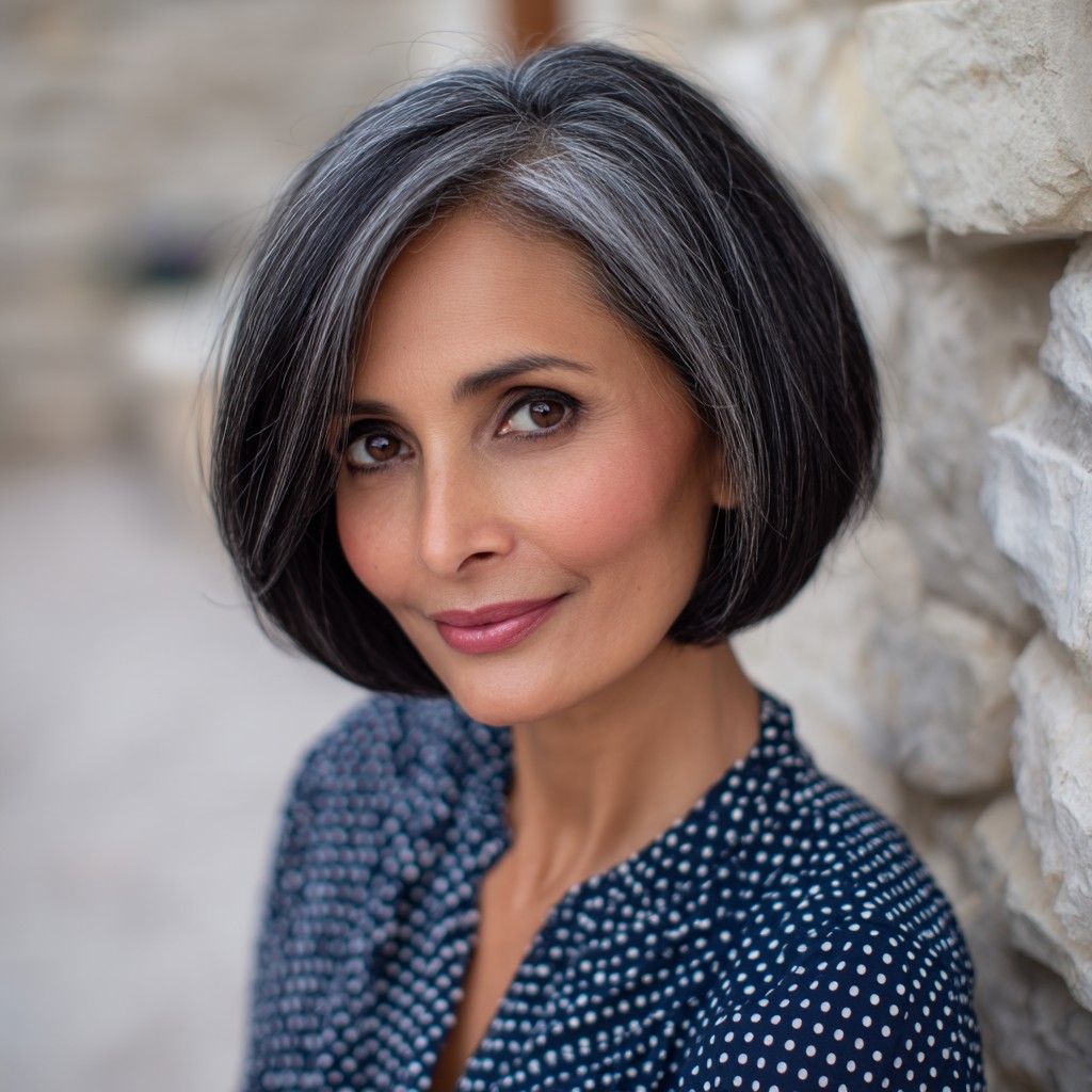 Sleek A-Line Bob with Subtle Silver Highlights