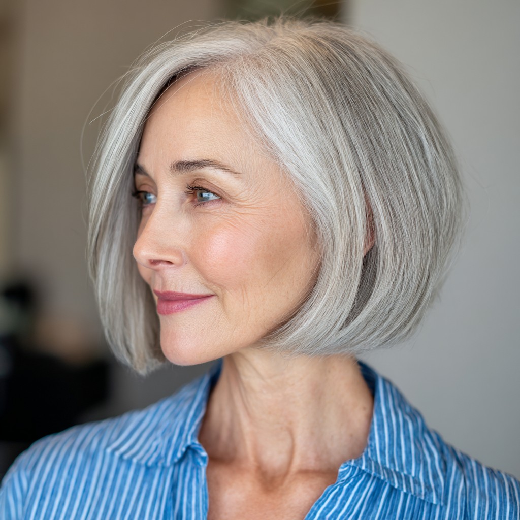Sleek Silver A-Line Bob with Soft Texture