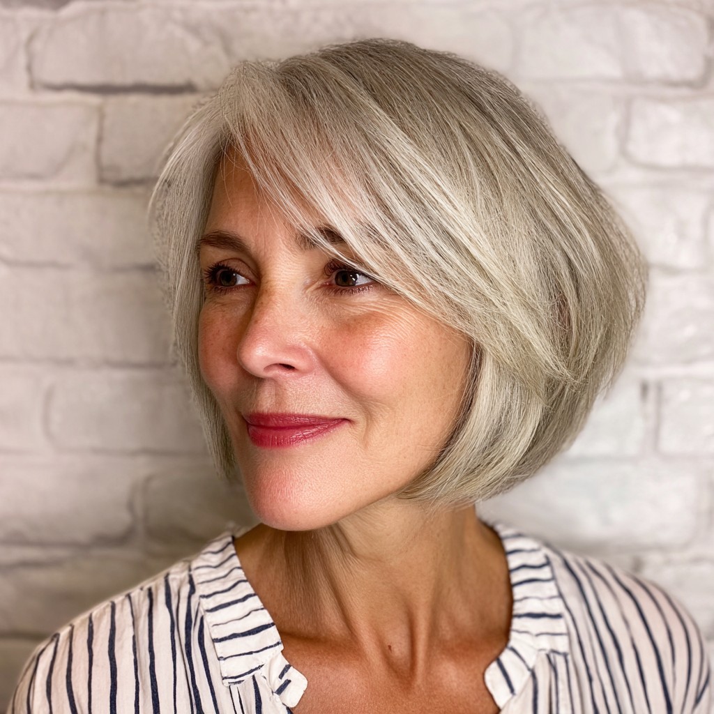 Soft Layered Grey Bob with Subtle Face-Framing Layers