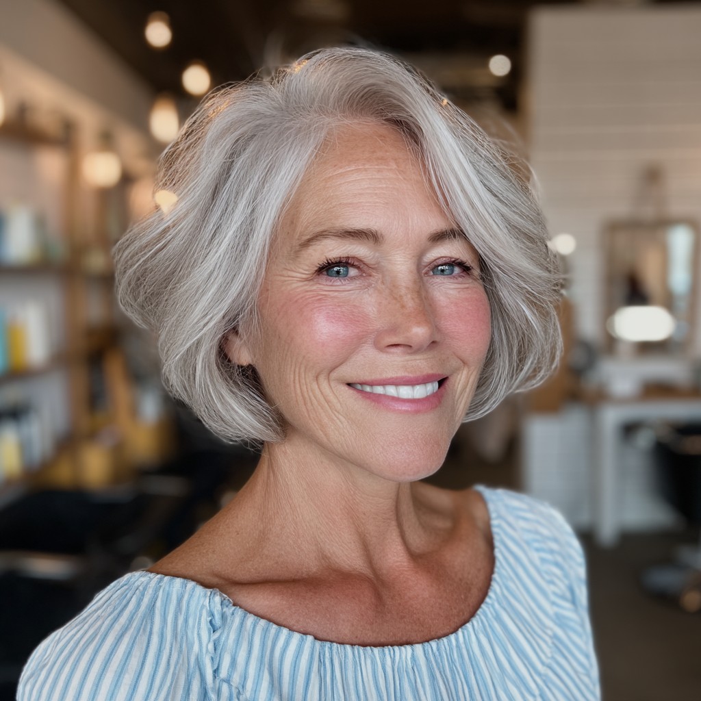 Soft Layered Silver Bob with Gentle Waves