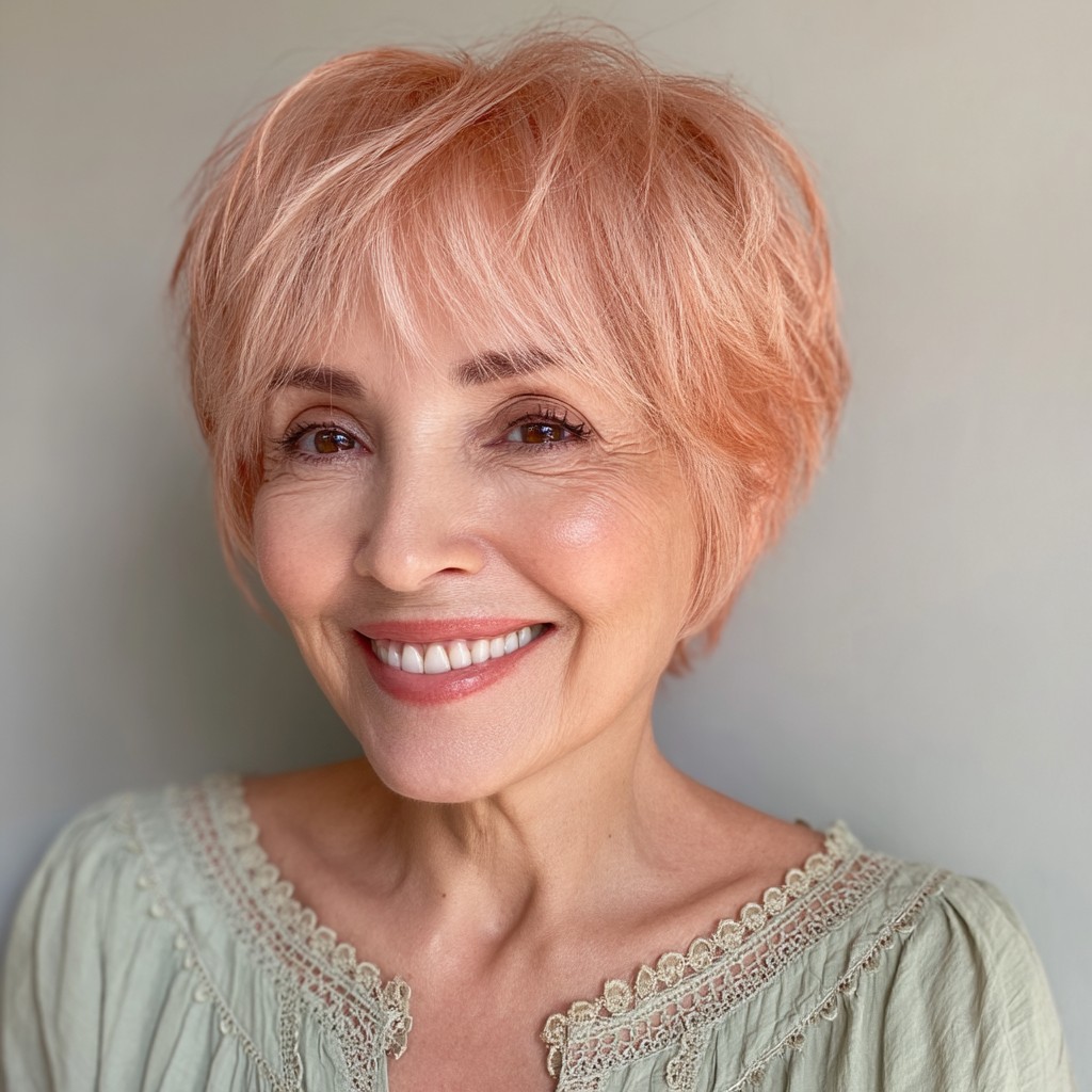 Soft Peach Textured Pixie Cut with Feathered Layers