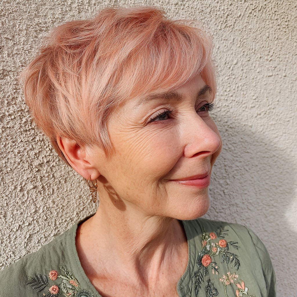 Soft Peachy Textured Pixie with Flirty Layers