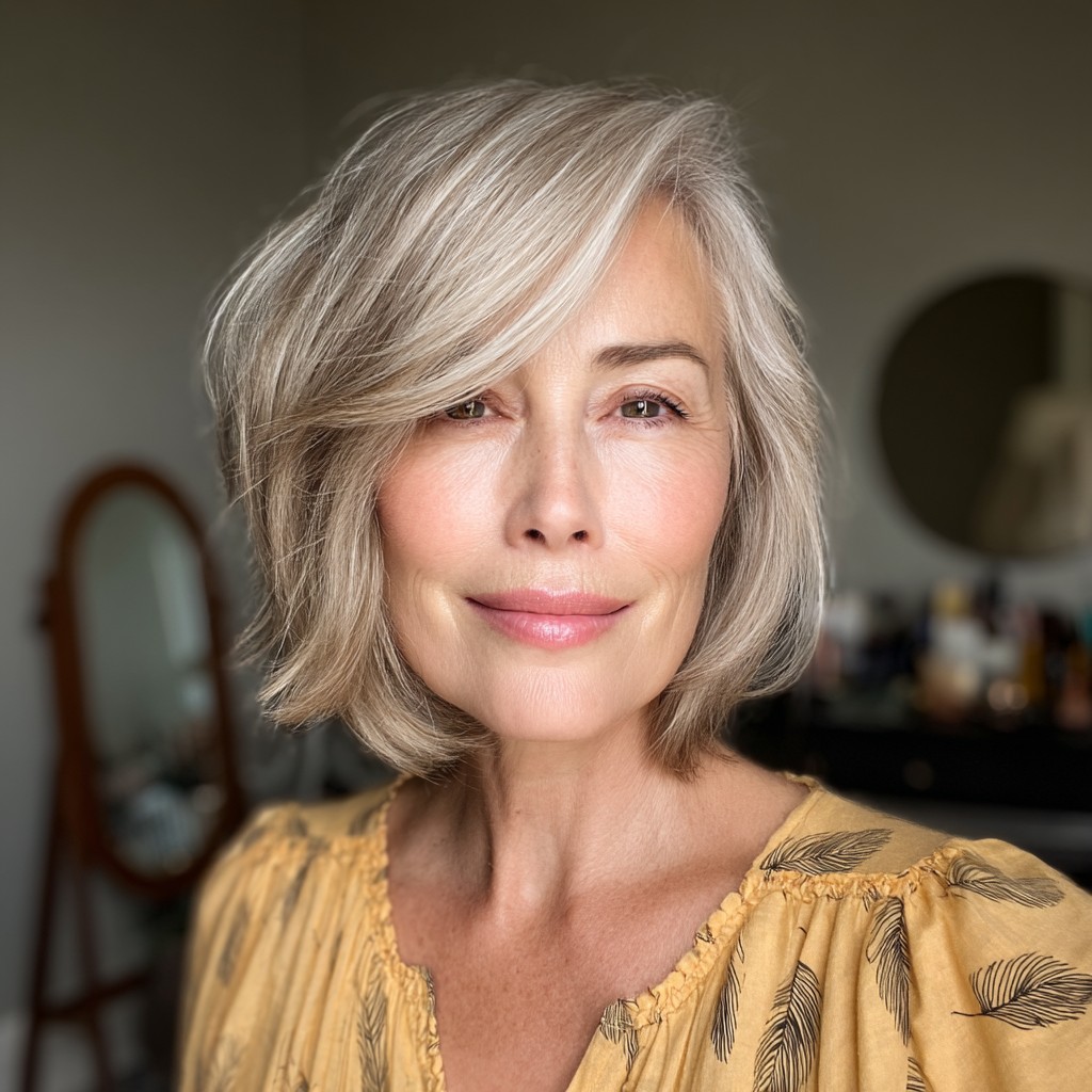 Soft Textured Ash Blonde Lob with Subtle Layers