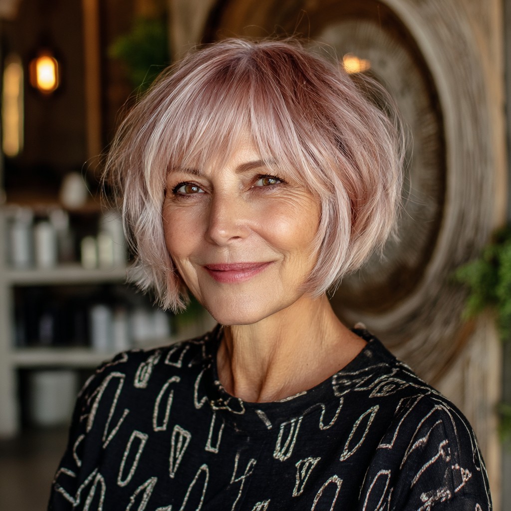 Soft Textured Blush Bob with Wispy Ends
