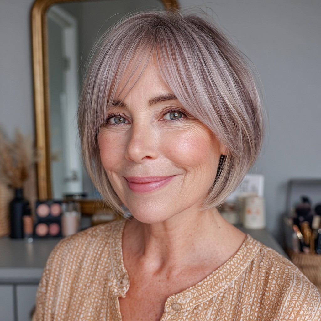 Soft Textured Lavender Bob with Wispy Bangs