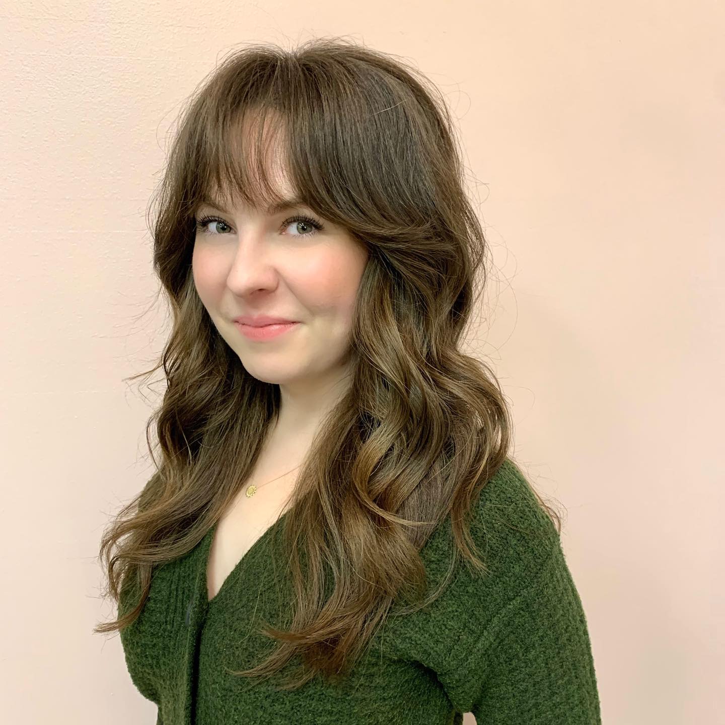 Softly Layered Wavy Shag with Blunt Bangs