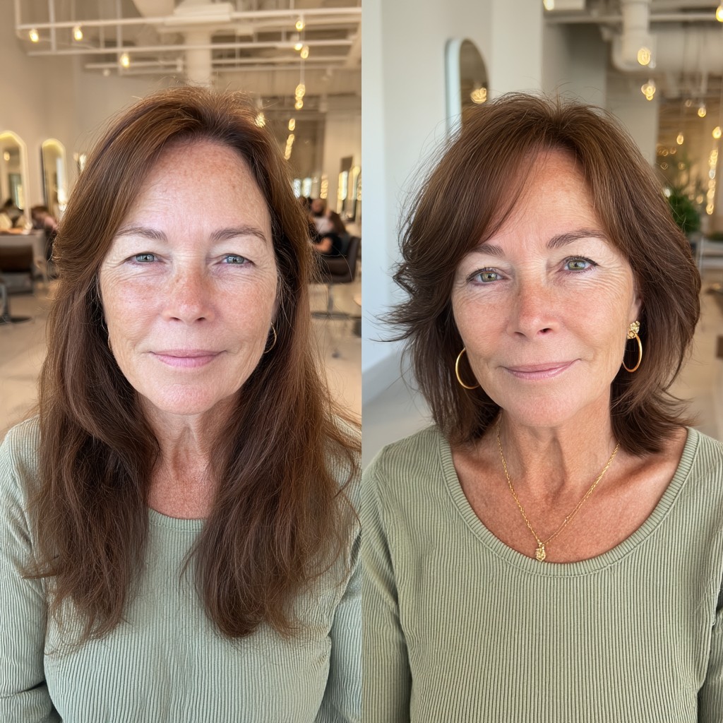 Subtle Layered Chestnut Cut with Face-Framing Highlights