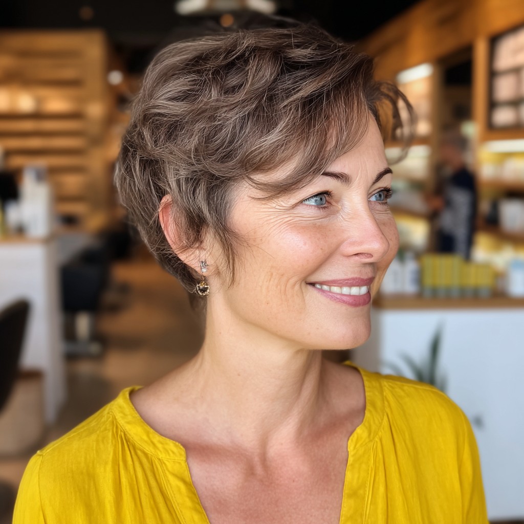 Textured Ash Brown Mixie with Soft Side Bangs