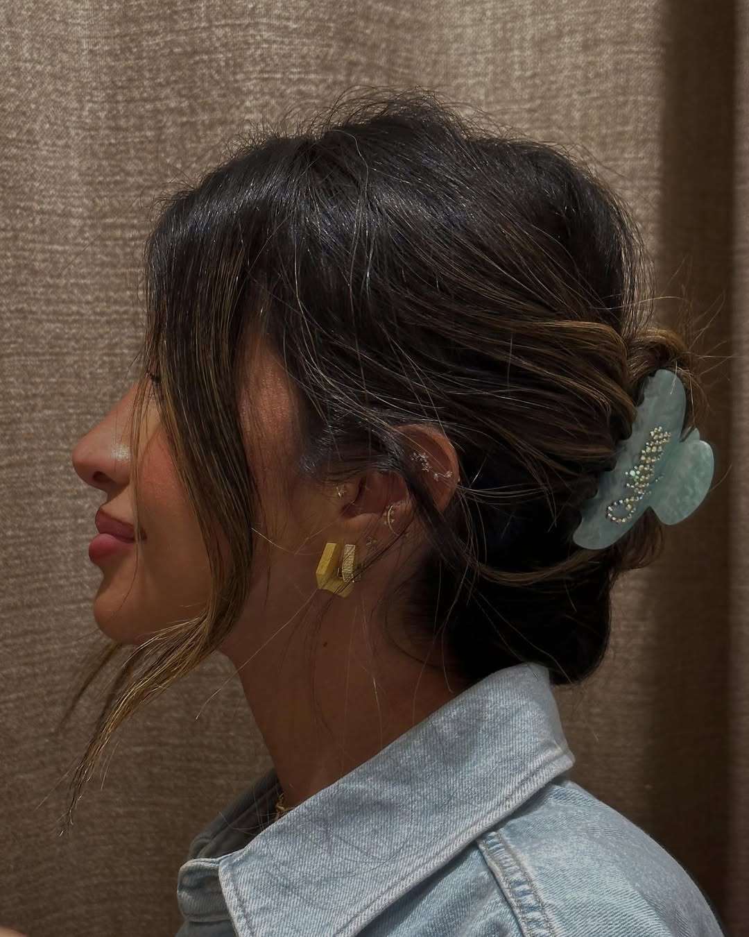 Textured Claw Clip Bun with Face-Framing Layers