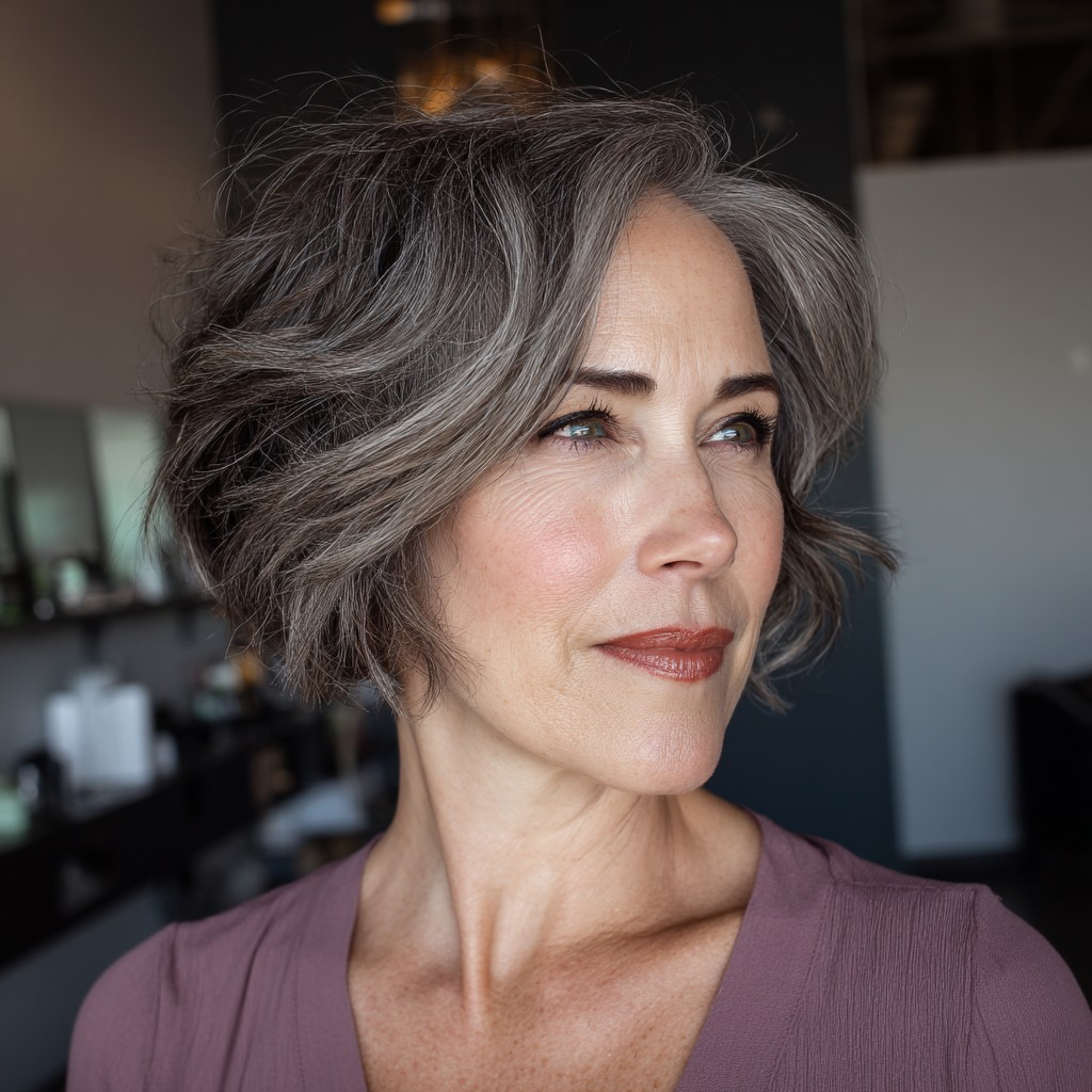 Textured Gray Bob with Soft Volume