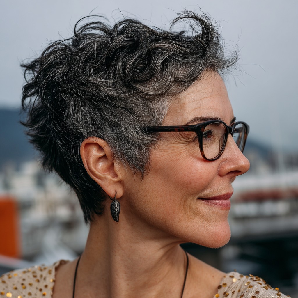 Textured Gray Pixie Cut with Natural Waves