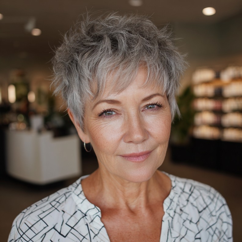 Textured Gray Pixie Cut with Soft Volume