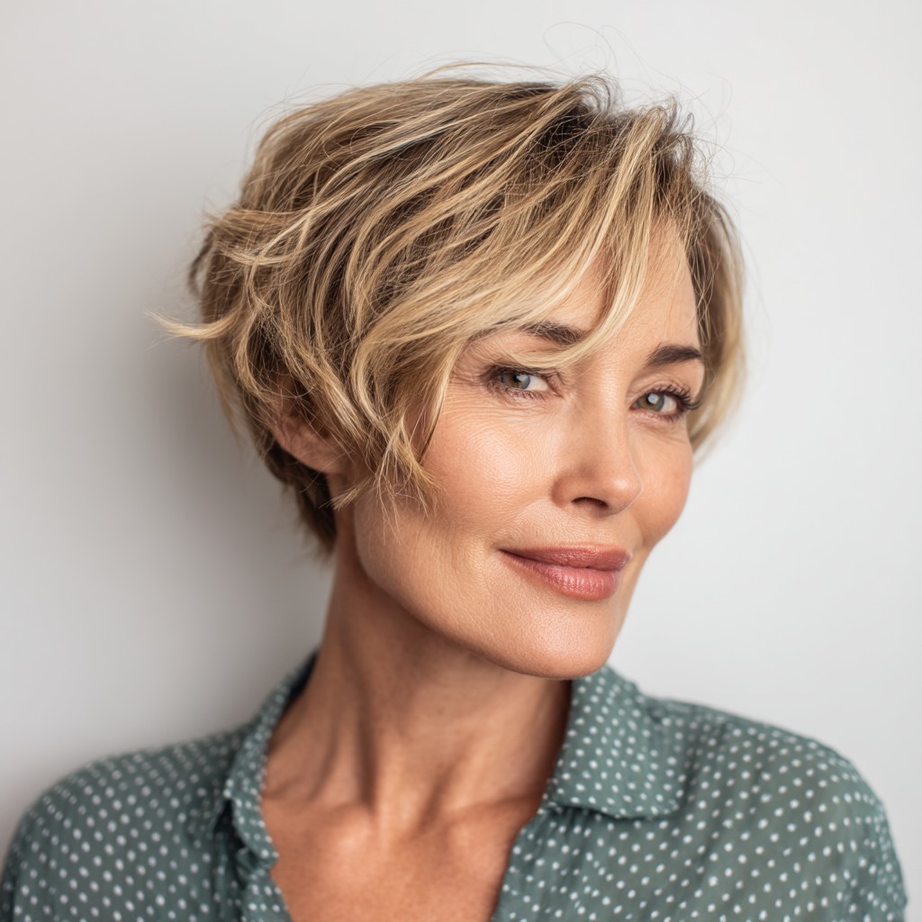 textured light blonde pixie cut with soft layers