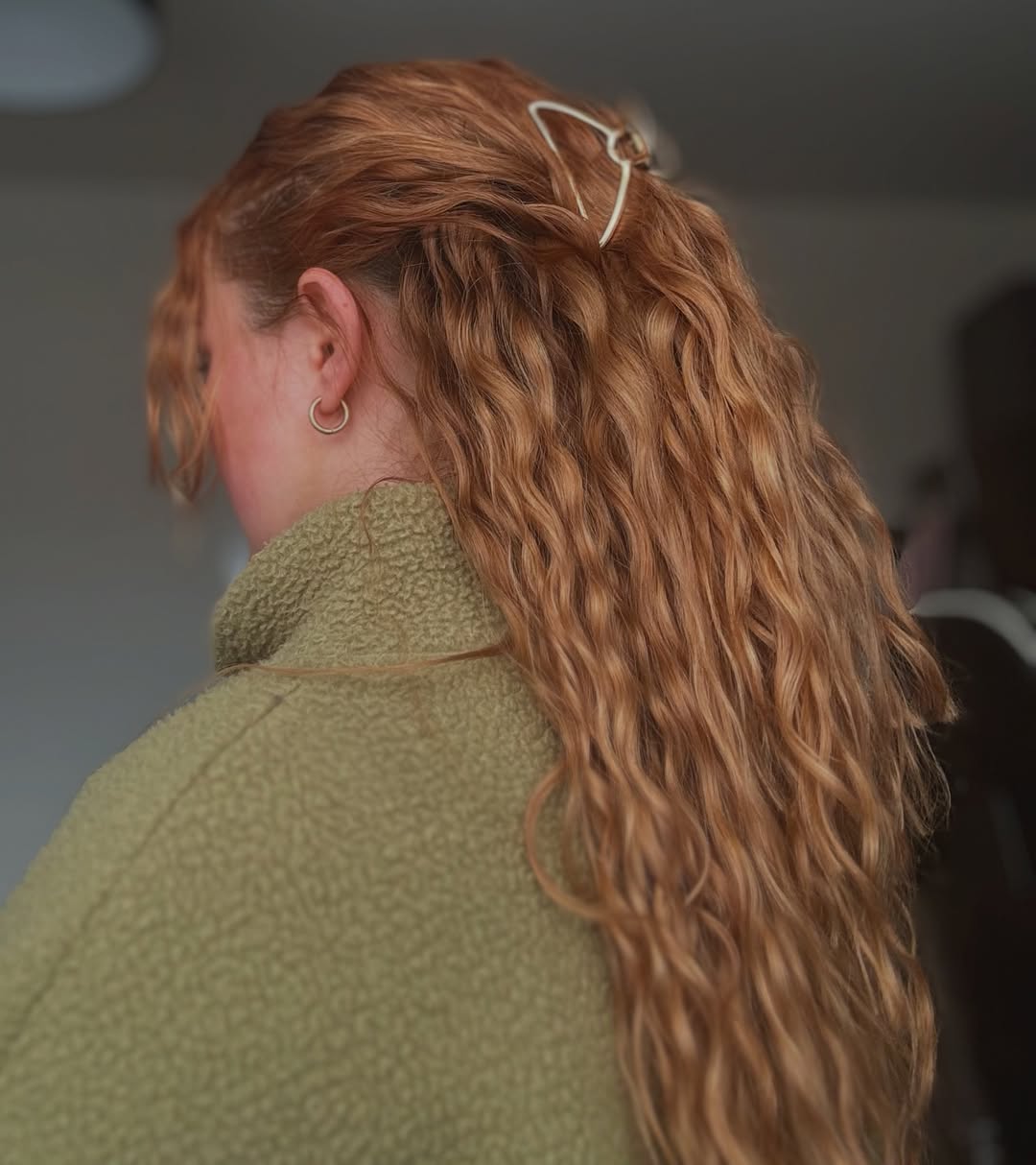textured long hair with claw clip