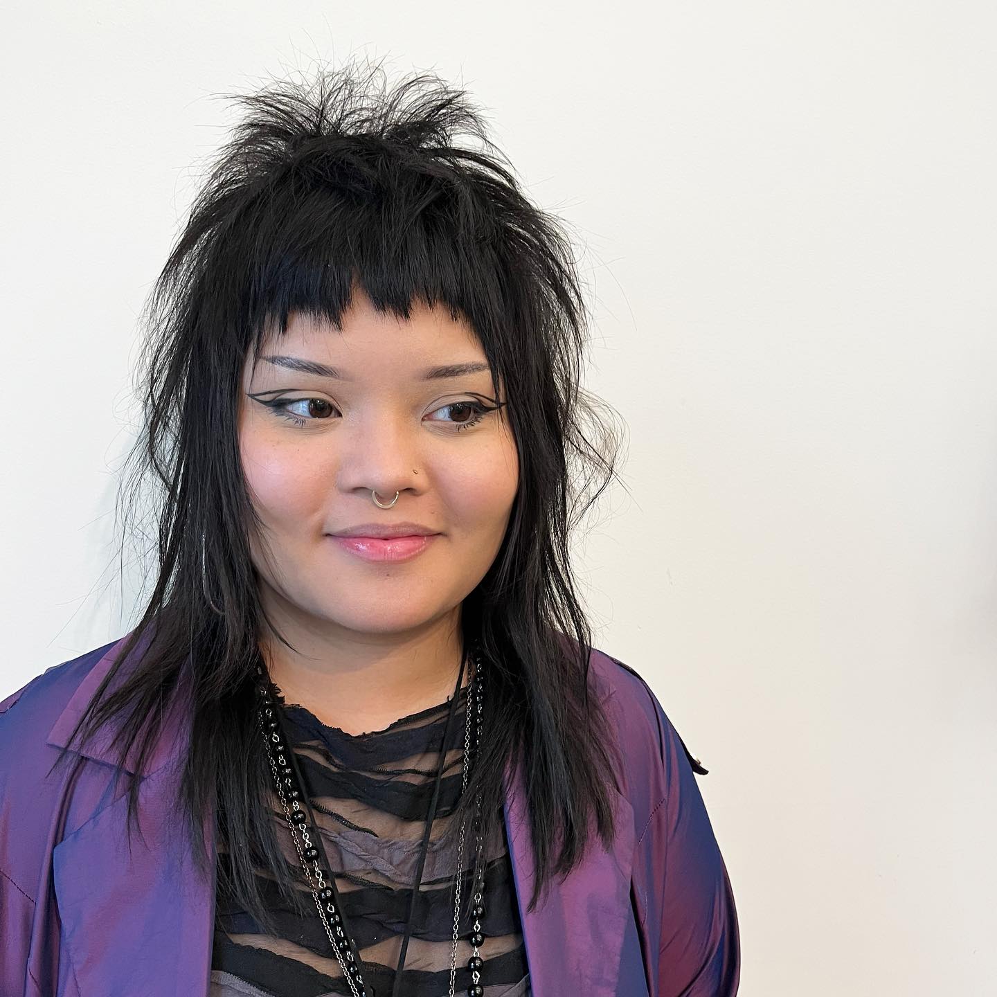 Textured Modern Mullet with Bold Bangs