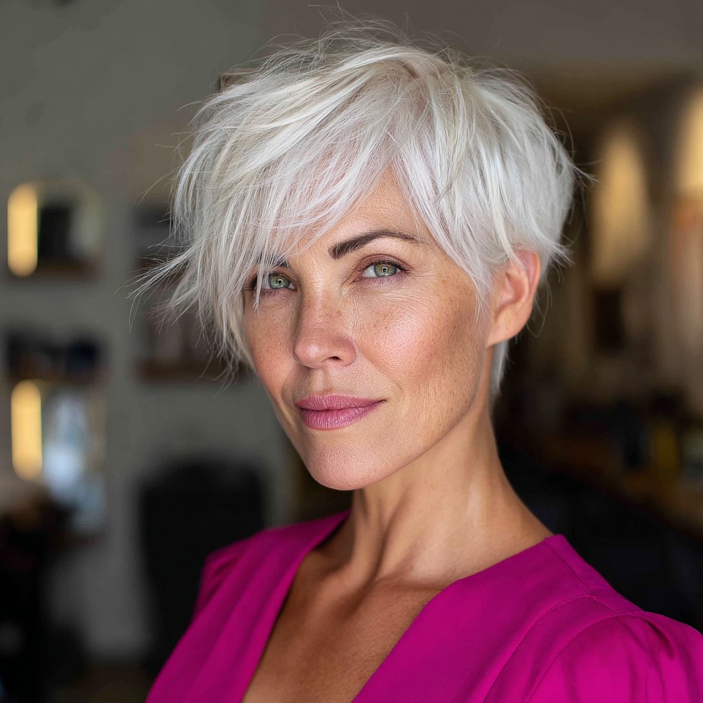 Textured Platinum Pixie Cut with Fluffy Layers