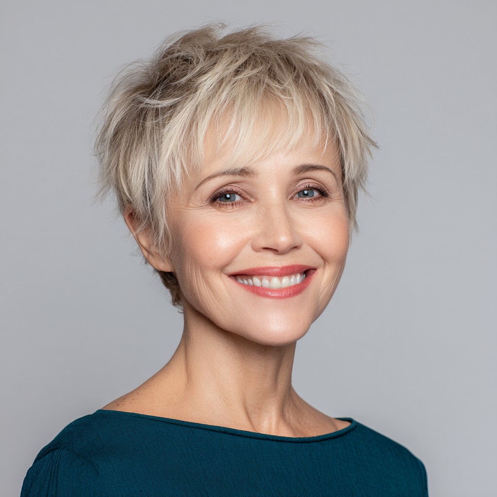 Textured Platinum Pixie with Soft Bangs