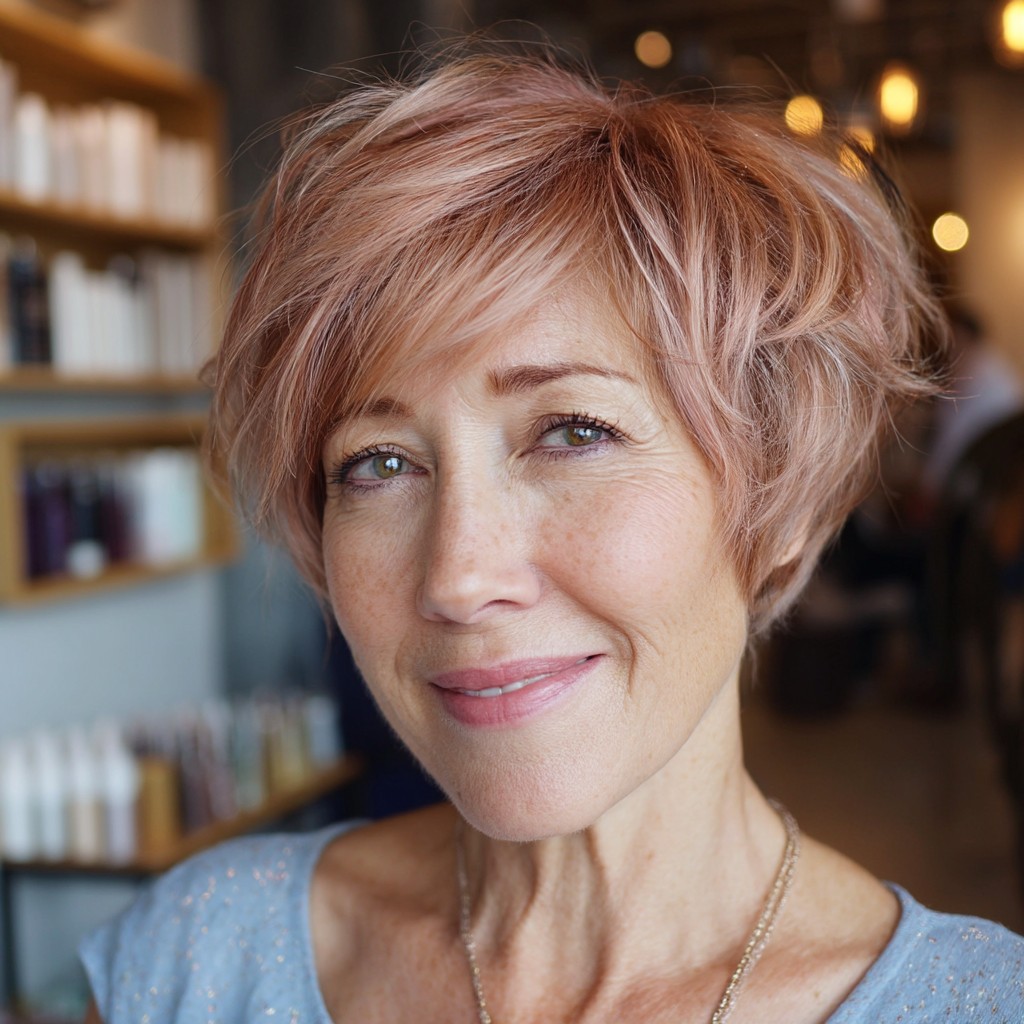 Textured Rose Gold Pixie with Soft Layers