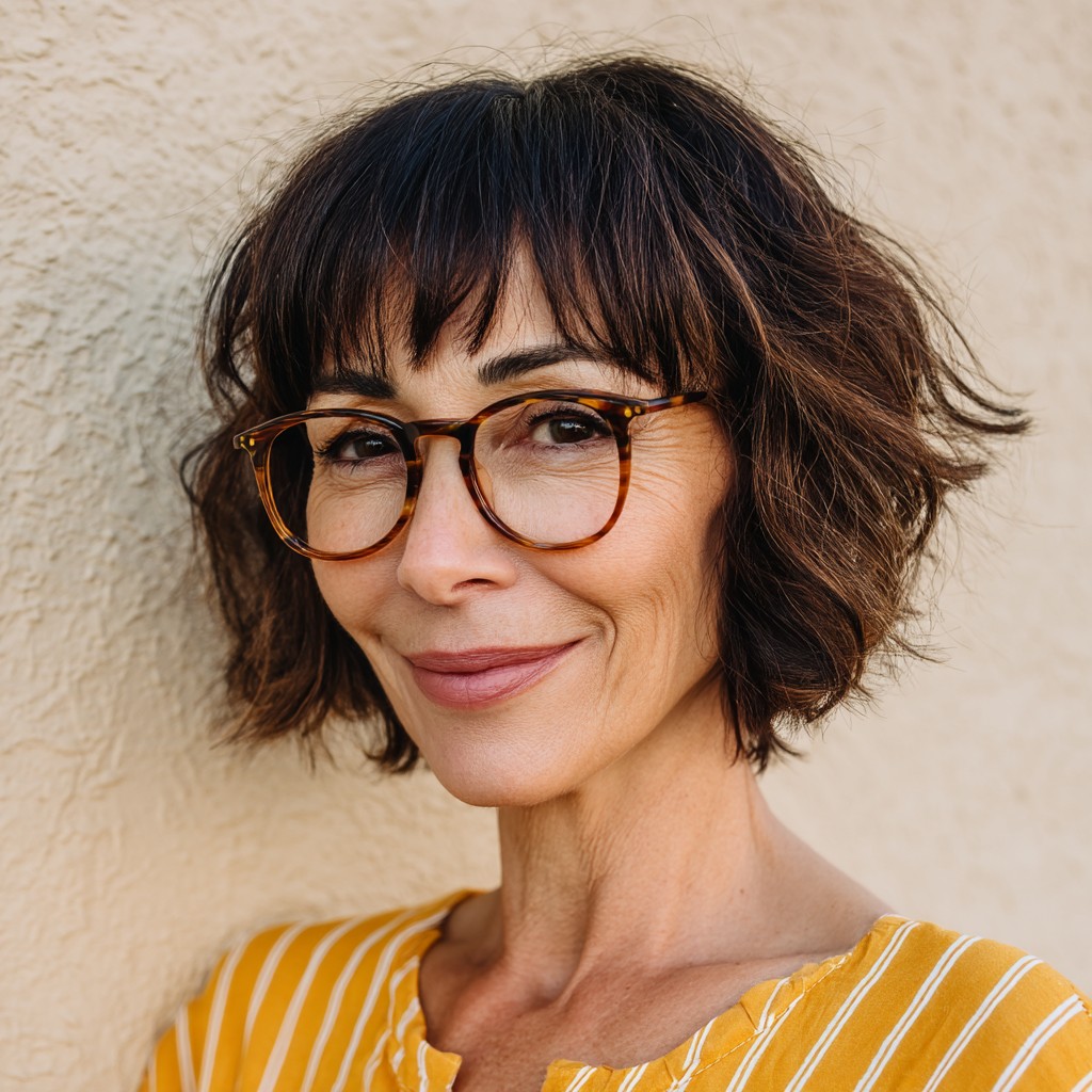 Textured Short Bob with Soft Bangs