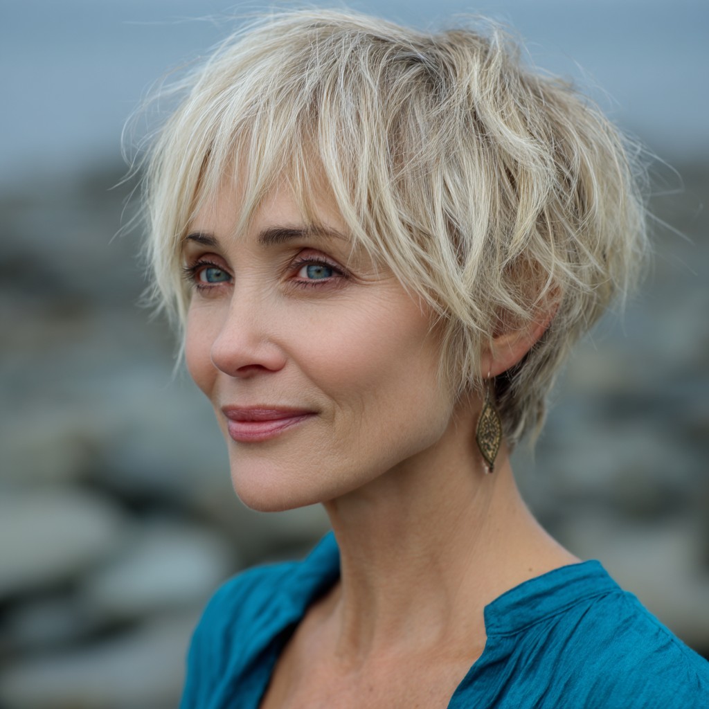 Textured Short Pixie Cut with Feathered Layers