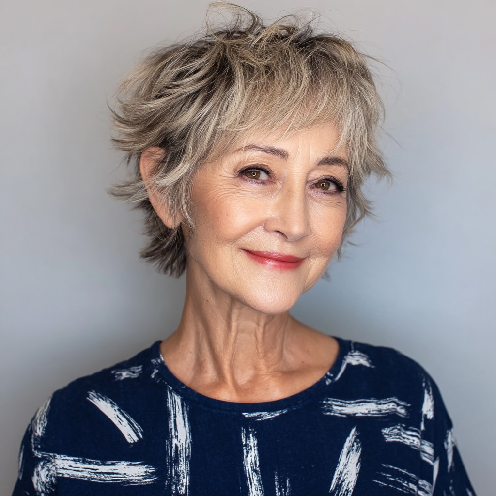 Textured Short Platinum Mixie Cut with Soft Layers