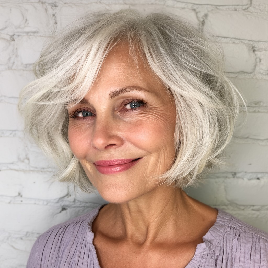 Textured Silver Bob with Soft Waves