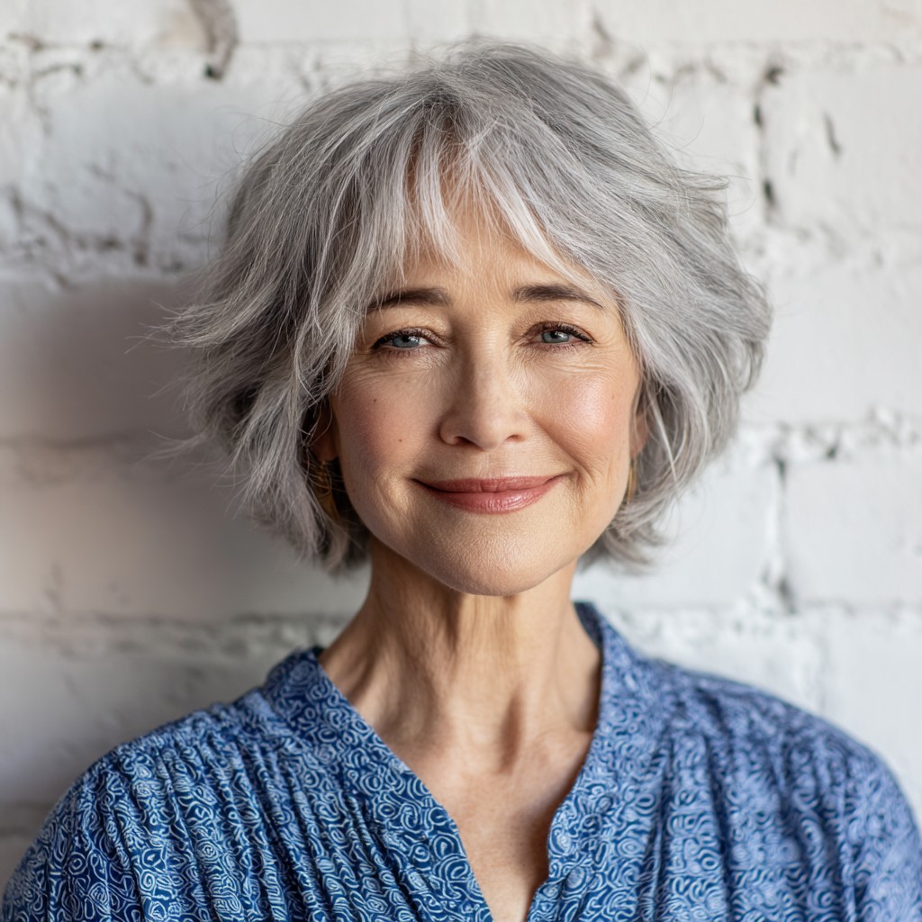 Textured Silver Layered Cut with Soft Bangs