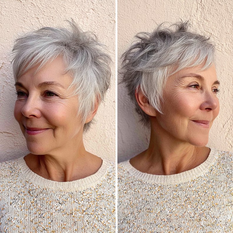 Textured Silver Pixie Cut with Effortless Layers