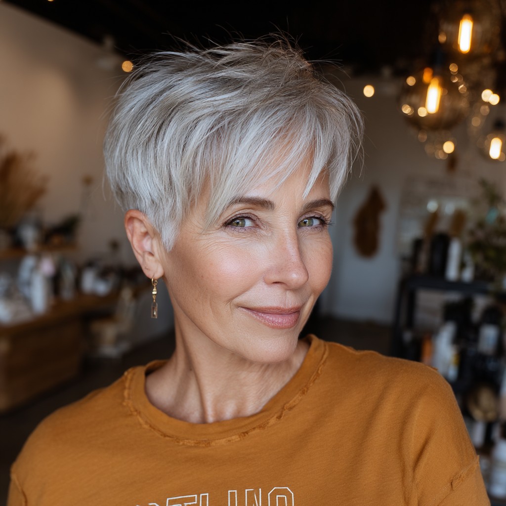 Textured Silver Pixie Cut with Soft Layers