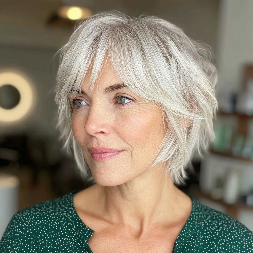 Textured Silver Shag with Wispy Bangs