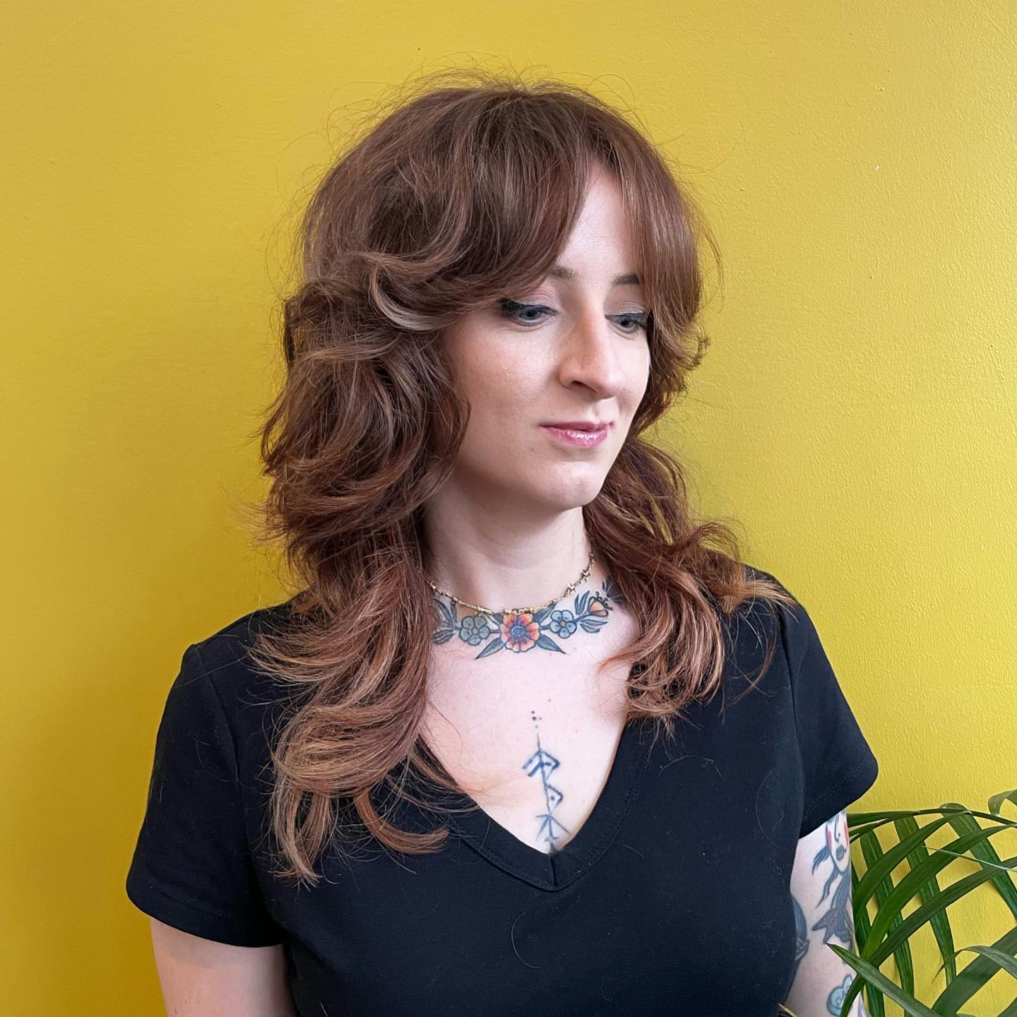 textured wavy shag with soft bangs