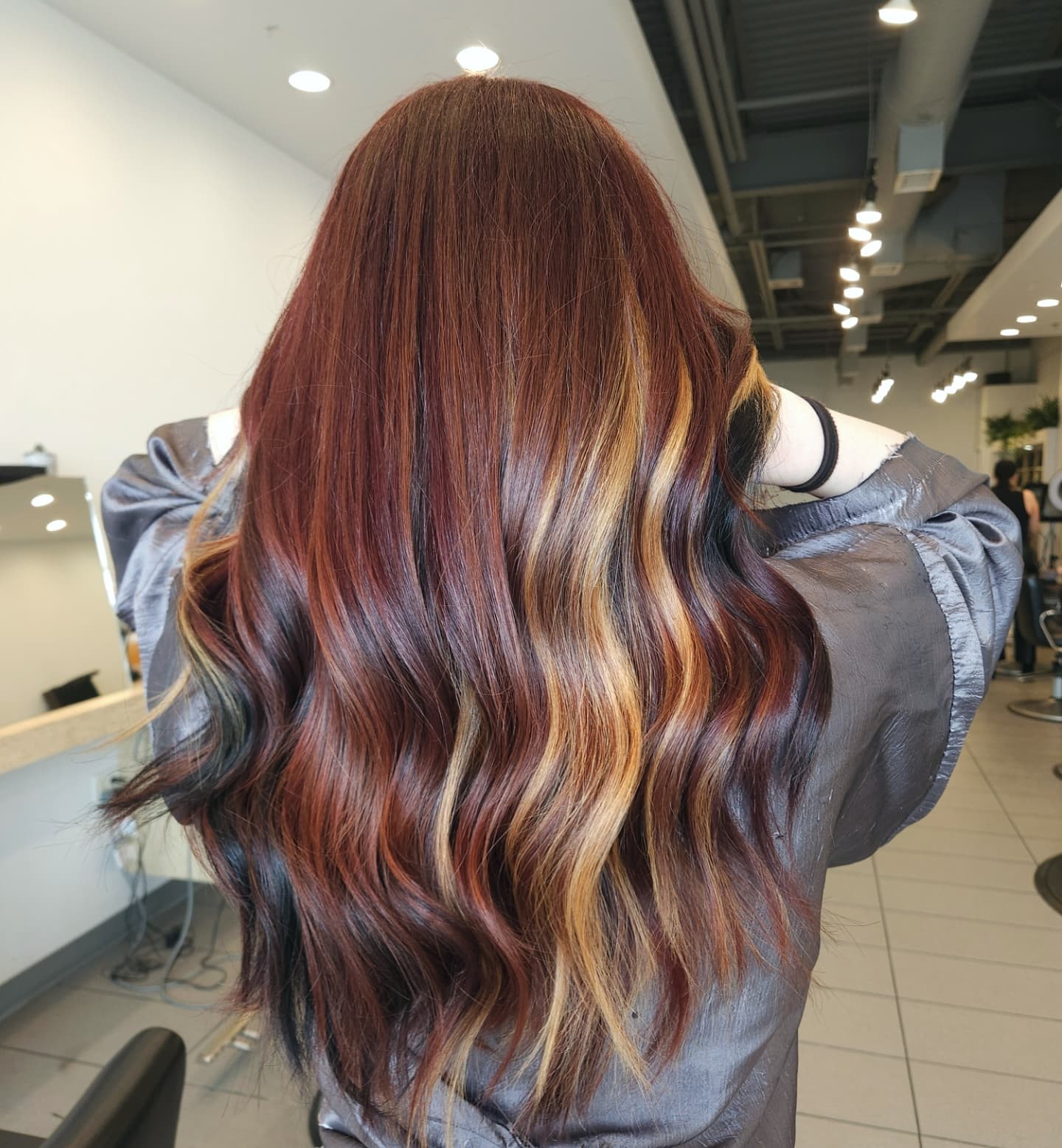 Vibrant Calico Length with Cascading Waves